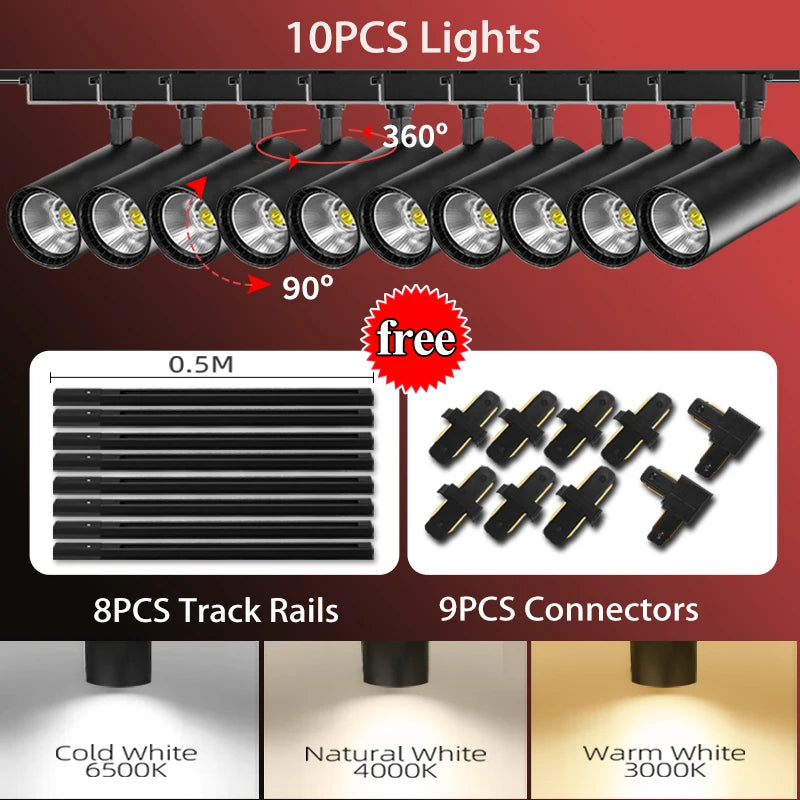 LED Track Light 220V Spotlight Rail COB Ceiling Lamp Set For Kitchen