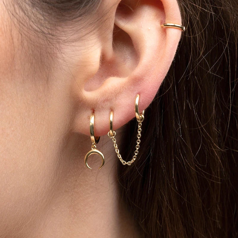 925 Silver Needle Cross/Star/Inverted Triangle Hollow Pendant Hoop Earrings For Women Simple Design Earrings Fashion Jewelry