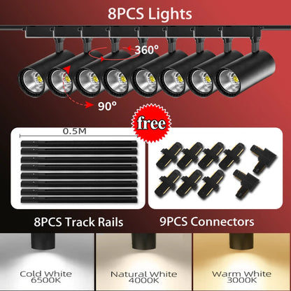 LED Track Light 220V Spotlight Rail COB Ceiling Lamp Set For Kitchen