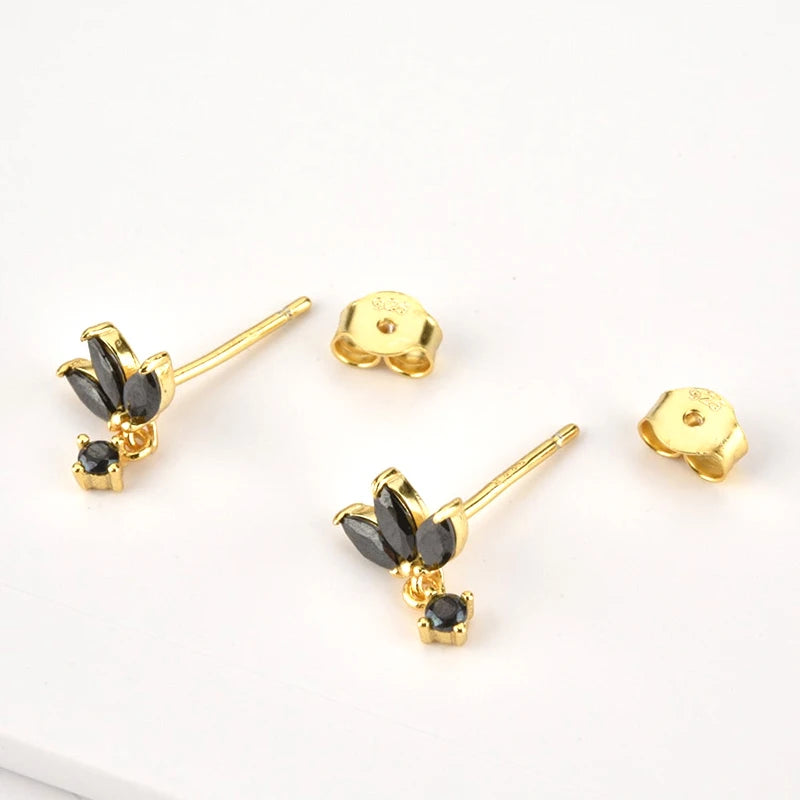 925 Sterling Silver Ear Needle Black Zircon Butterfly/Water Drop Hoop Earrings Drop Earrings For Women Fashion Wedding Jewelry