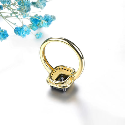 Natural Black Spinel Sterling Silver Yellow Gold Plated 2.6 Carats Genuine Gemstone Classic Design Women Luxury Style Jewelrys