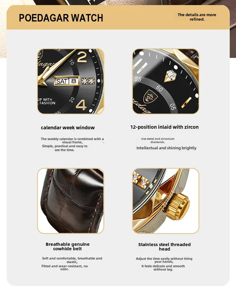 New Swiss Brand Men's Watch Waterproof Luminous Leather Strap Live Broadcast Popular Export Model One Piece Agency