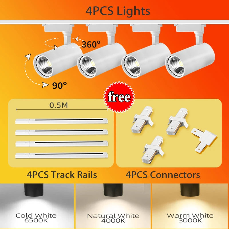 LED Track Light 220V Spotlight Rail COB Ceiling Lamp Set For Kitchen