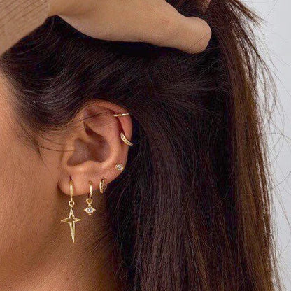 925 Silver Needle Cross/Star/Inverted Triangle Hollow Pendant Hoop Earrings For Women Simple Design Earrings Fashion Jewelry