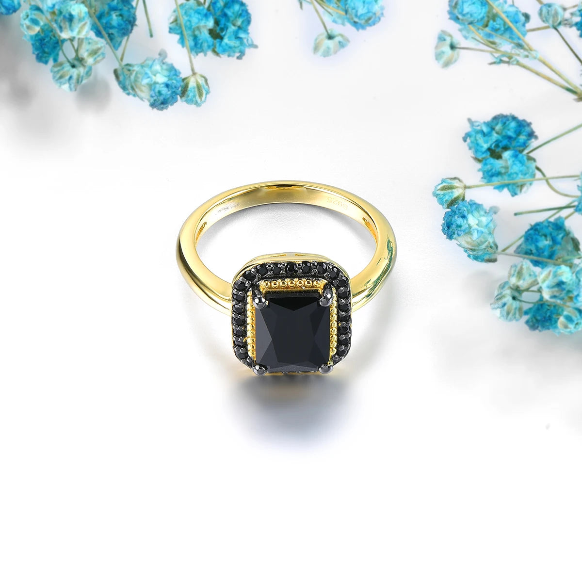 Natural Black Spinel Sterling Silver Yellow Gold Plated 2.6 Carats Genuine Gemstone Classic Design Women Luxury Style Jewelrys