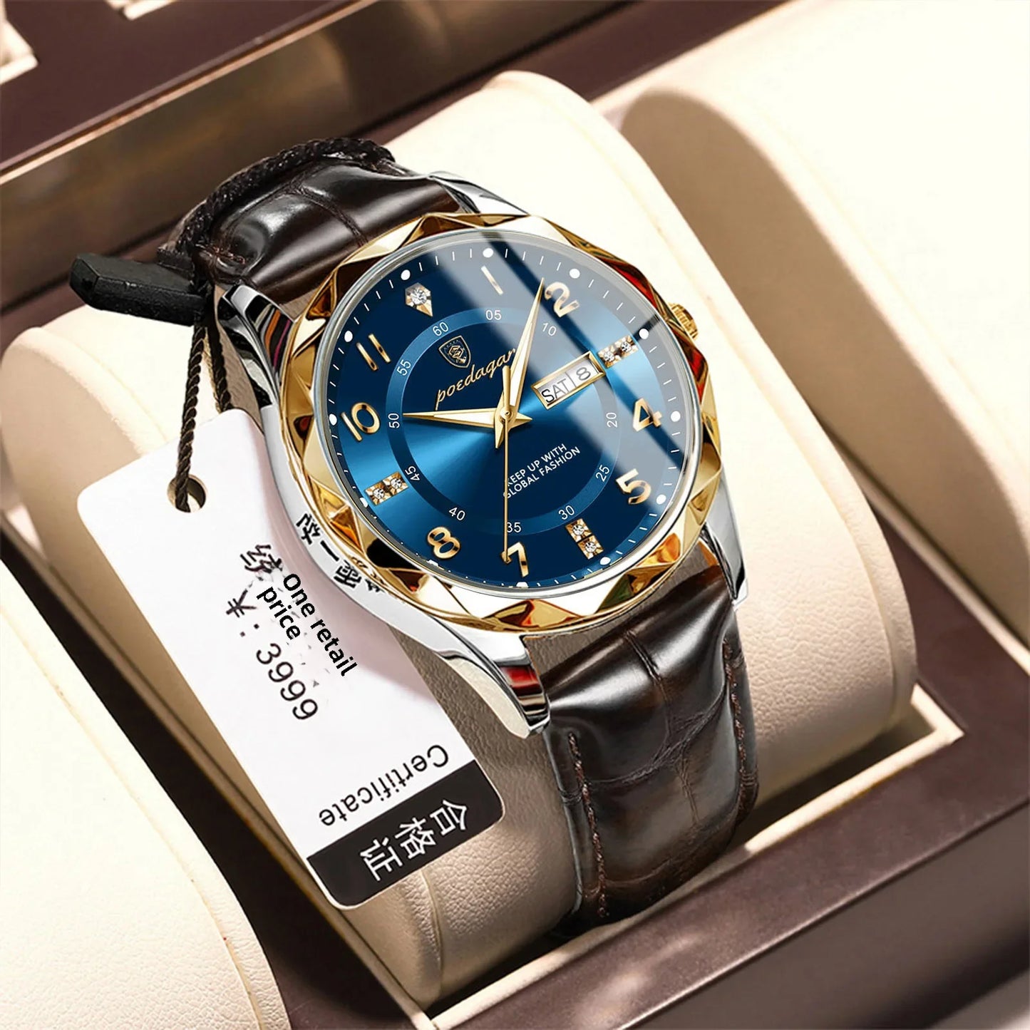 New Swiss Brand Men's Watch Waterproof Luminous Leather Strap Live Broadcast Popular Export Model One Piece Agency