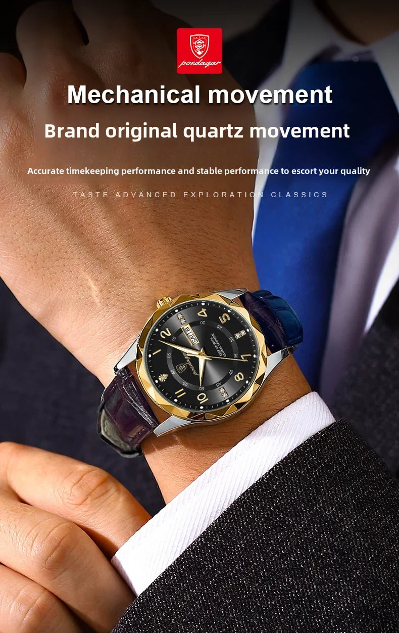 New Swiss Brand Men's Watch Waterproof Luminous Leather Strap Live Broadcast Popular Export Model One Piece Agency