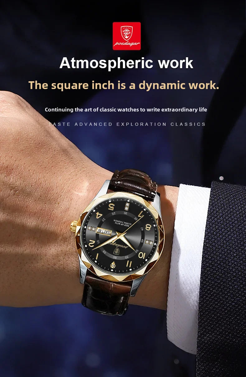 New Swiss Brand Men's Watch Waterproof Luminous Leather Strap Live Broadcast Popular Export Model One Piece Agency