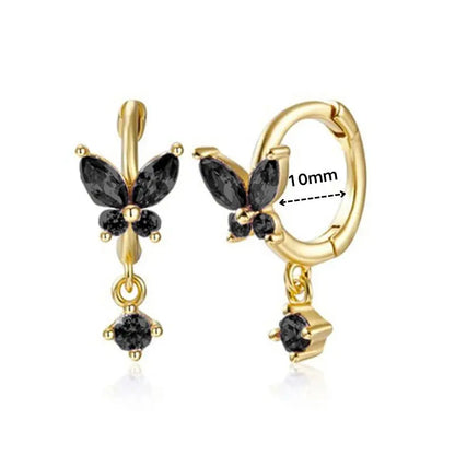 925 Sterling Silver Ear Needle Black Zircon Butterfly/Water Drop Hoop Earrings Drop Earrings For Women Fashion Wedding Jewelry