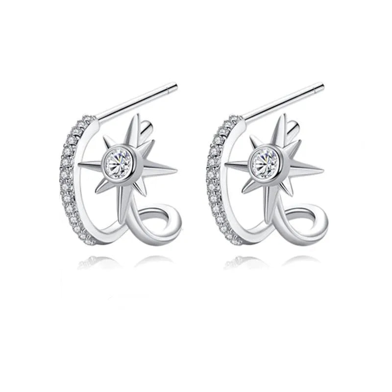 New 925 Sterling Silver AAA Zircon Stud Earrings For Women Fashion Exquisite Student Girlfriend Jewelry Accessories Heart Gift