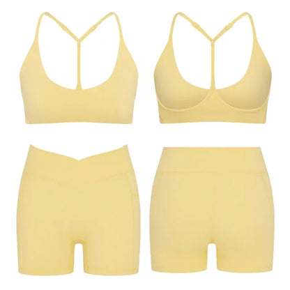 High Elasticity Cross Back Sports Bra Fitness Yoga Shorts Set Beautiful Back Design Neck Hanging Sports Underwear