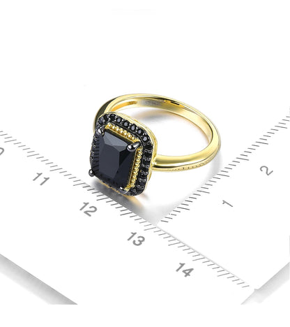 Natural Black Spinel Sterling Silver Yellow Gold Plated 2.6 Carats Genuine Gemstone Classic Design Women Luxury Style Jewelrys