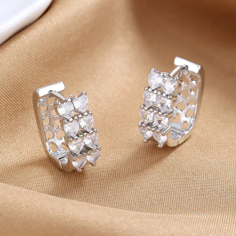 New 925 Sterling Silver AAA Zircon Stud Earrings For Women Fashion Exquisite Student Girlfriend Jewelry Accessories Heart Gift
