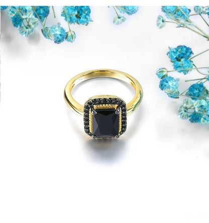 Natural Black Spinel Sterling Silver Yellow Gold Plated 2.6 Carats Genuine Gemstone Classic Design Women Luxury Style Jewelrys