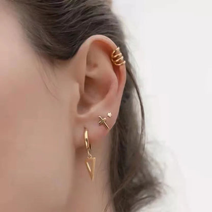 925 Silver Needle Cross/Star/Inverted Triangle Hollow Pendant Hoop Earrings For Women Simple Design Earrings Fashion Jewelry