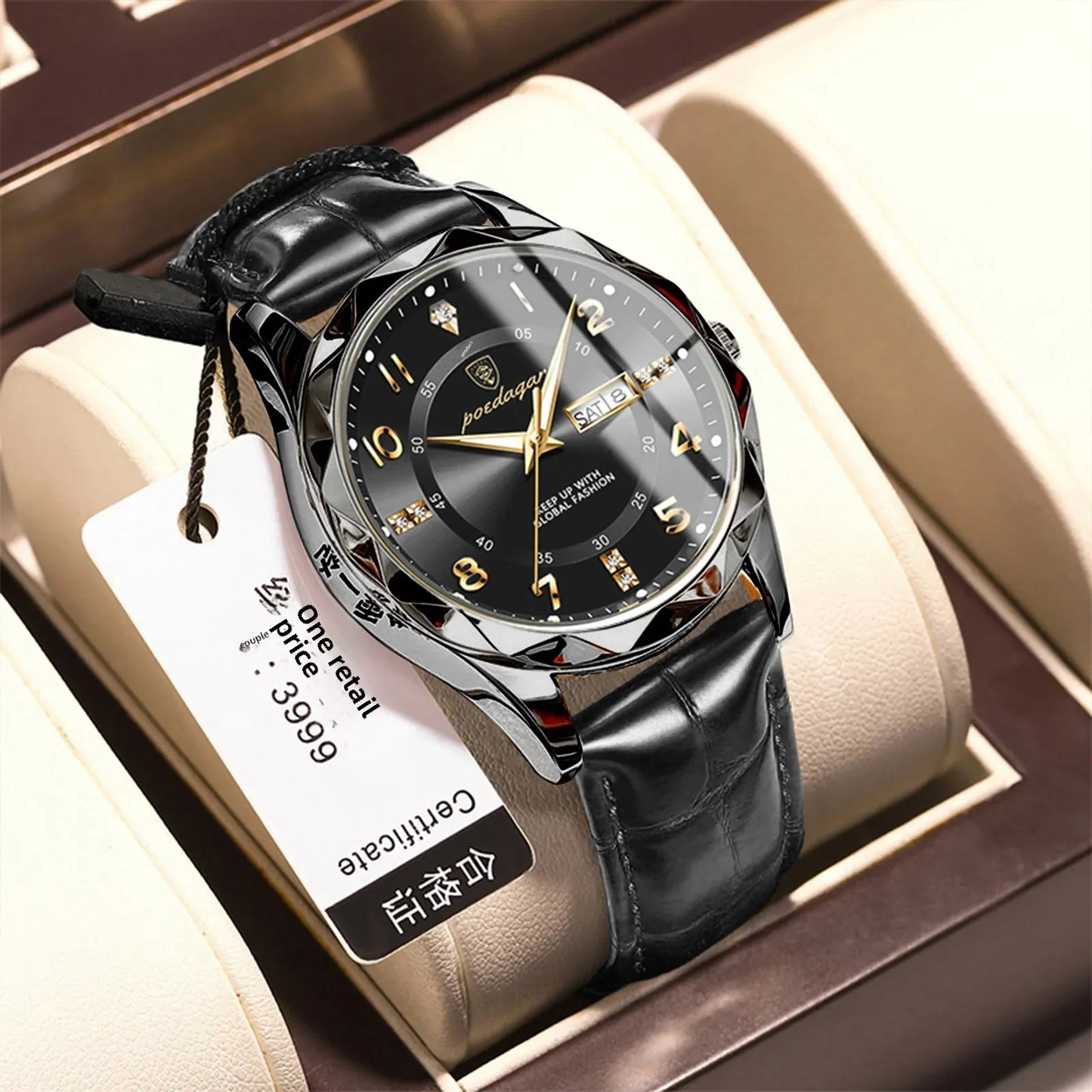 New Swiss Brand Men's Watch Waterproof Luminous Leather Strap Live Broadcast Popular Export Model One Piece Agency