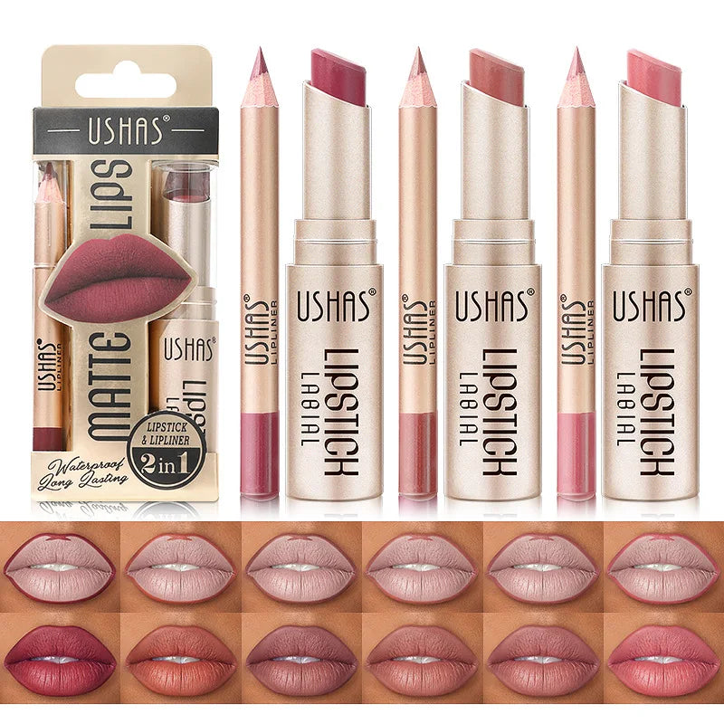 Conjunto de lápis labial + batom, cores diversas