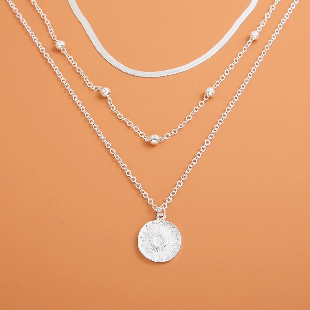 Fashion 925 Sterling Silver Necklace For Woman Gold Silver Color Three-Layer Round Pendant Necklaces Wedding Engagement Jewelry