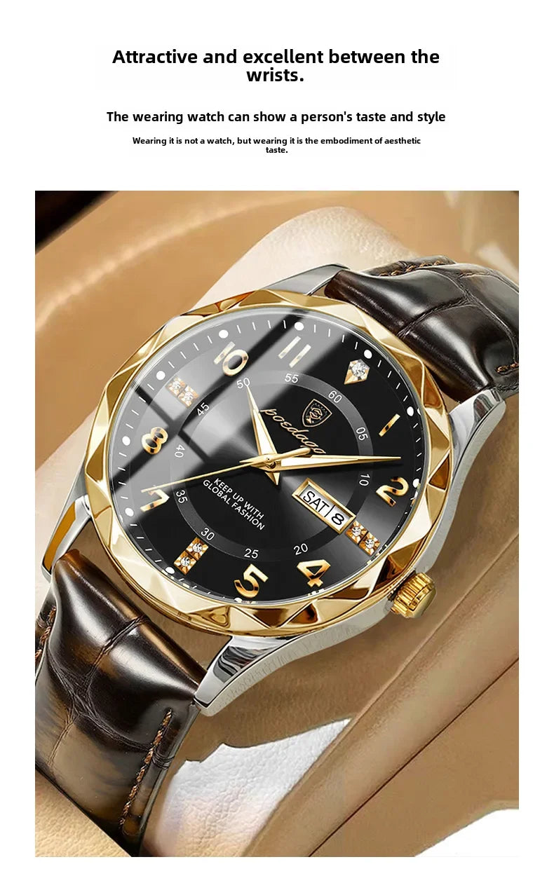 New Swiss Brand Men's Watch Waterproof Luminous Leather Strap Live Broadcast Popular Export Model One Piece Agency