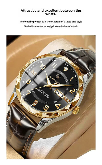 New Swiss Brand Men's Watch Waterproof Luminous Leather Strap Live Broadcast Popular Export Model One Piece Agency