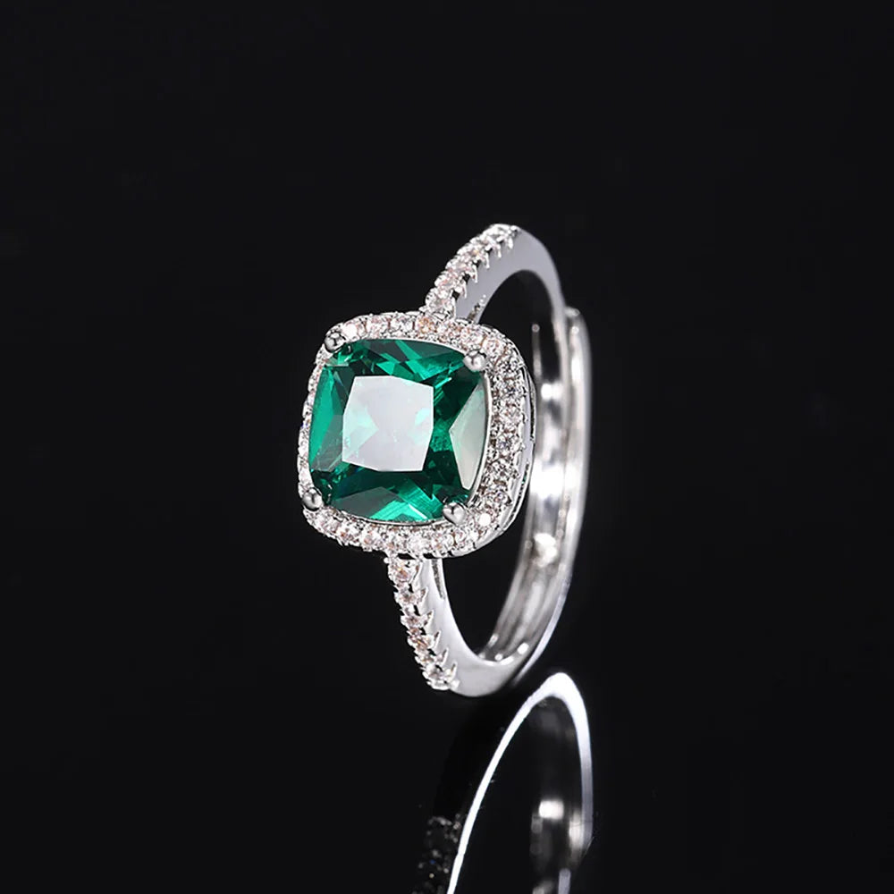 Luxury Square 8*8mm Emerald Gemstone Necklace Pendant Ring Earrings Party Fine Jewelry Set for Women Accessories Birtyday Gift