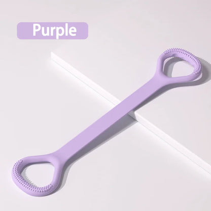 Faixa elástica com abertura para o ombro e alongamento das costas