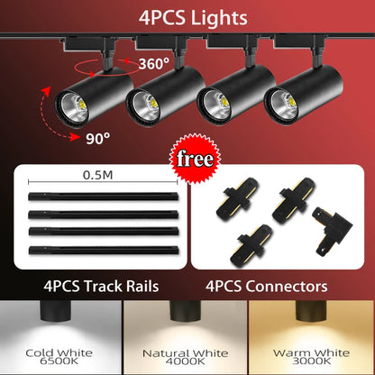 LED Track Light 220V Spotlight Rail COB Ceiling Lamp Set For Kitchen