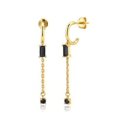 925 Sterling Silver Ear Needle Black Zircon Butterfly/Water Drop Hoop Earrings Drop Earrings For Women Fashion Wedding Jewelry