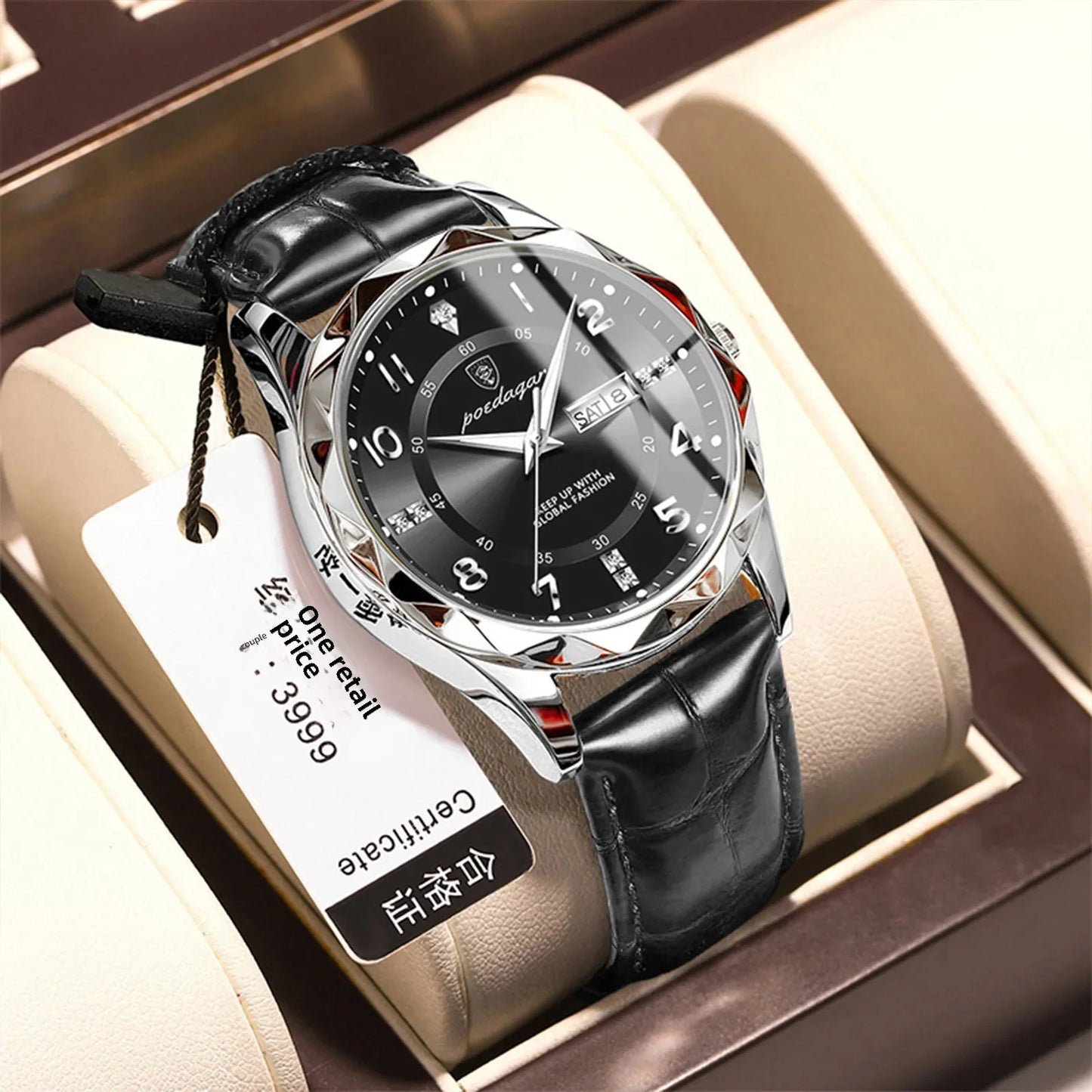 New Swiss Brand Men's Watch Waterproof Luminous Leather Strap Live Broadcast Popular Export Model One Piece Agency