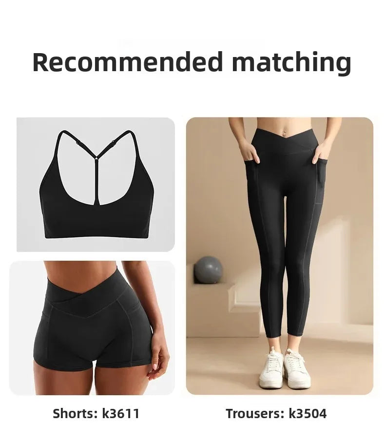 High Elasticity Cross Back Sports Bra Fitness Yoga Shorts Set Beautiful Back Design Neck Hanging Sports Underwear