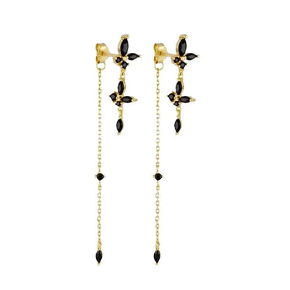 925 Sterling Silver Ear Needle Black Zircon Butterfly/Water Drop Hoop Earrings Drop Earrings For Women Fashion Wedding Jewelry