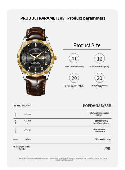 New Swiss Brand Men's Watch Waterproof Luminous Leather Strap Live Broadcast Popular Export Model One Piece Agency