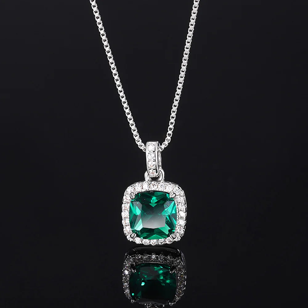 Luxury Square 8*8mm Emerald Gemstone Necklace Pendant Ring Earrings Party Fine Jewelry Set for Women Accessories Birtyday Gift