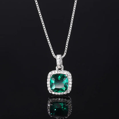 Luxury Square 8*8mm Emerald Gemstone Necklace Pendant Ring Earrings Party Fine Jewelry Set for Women Accessories Birtyday Gift