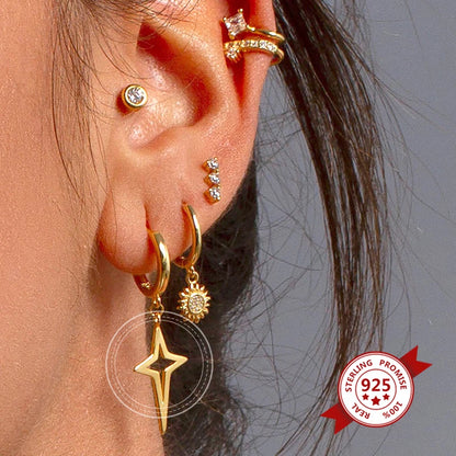 925 Silver Needle Cross/Star/Inverted Triangle Hollow Pendant Hoop Earrings For Women Simple Design Earrings Fashion Jewelry
