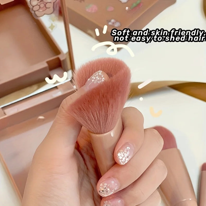 Conjunto de 5 pinceis de maquiagem portáteis com espelho