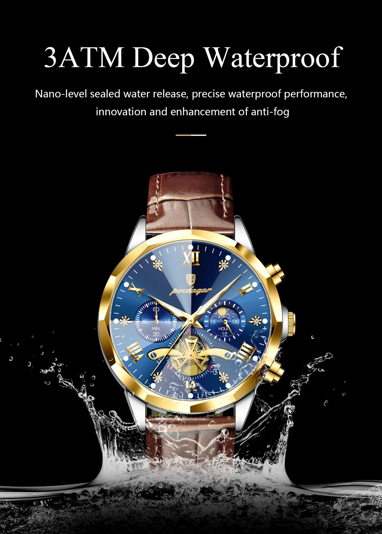 POEDAGAR Military Luxury Men Wristwatch Quartz Waterproof Luminous Chronograph Leather Man Watch Sports Men's Watches Male Reloj