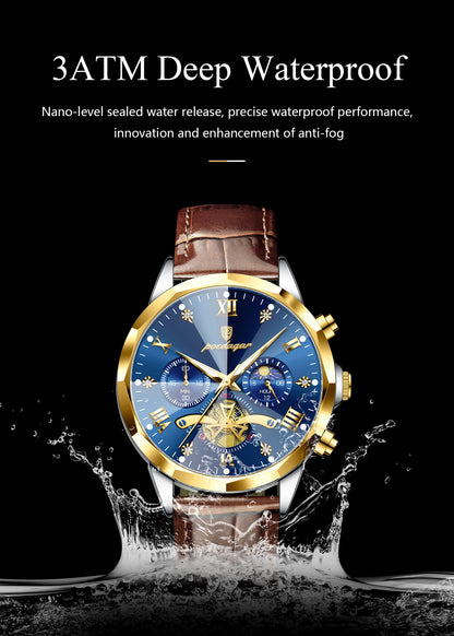 POEDAGAR Military Luxury Men Wristwatch Quartz Waterproof Luminous Chronograph Leather Man Watch Sports Men's Watches Male Reloj