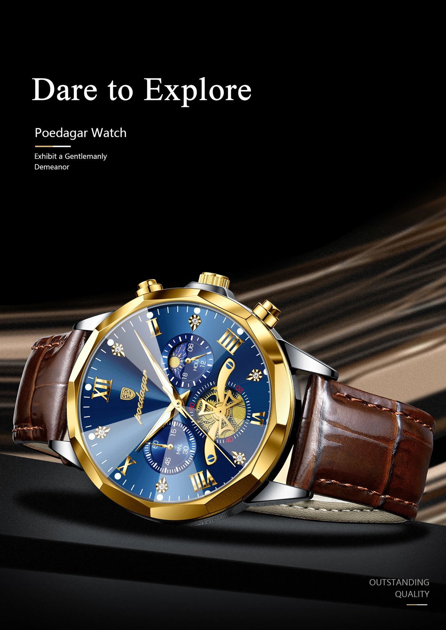 POEDAGAR Military Luxury Men Wristwatch Quartz Waterproof Luminous Chronograph Leather Man Watch Sports Men's Watches Male Reloj