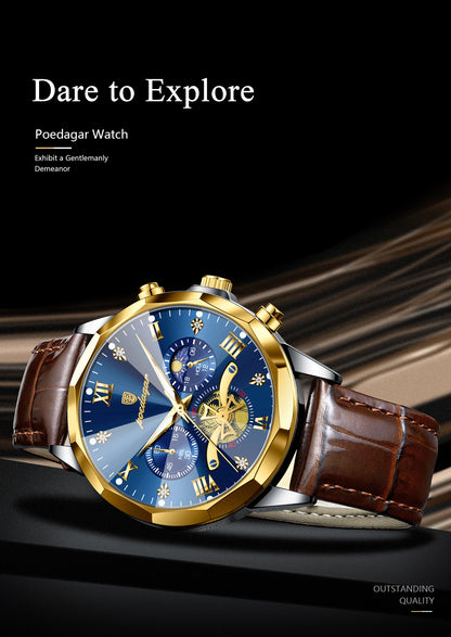 POEDAGAR Military Luxury Men Wristwatch Quartz Waterproof Luminous Chronograph Leather Man Watch Sports Men's Watches Male Reloj