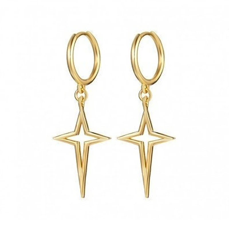 925 Silver Needle Cross/Star/Inverted Triangle Hollow Pendant Hoop Earrings For Women Simple Design Earrings Fashion Jewelry