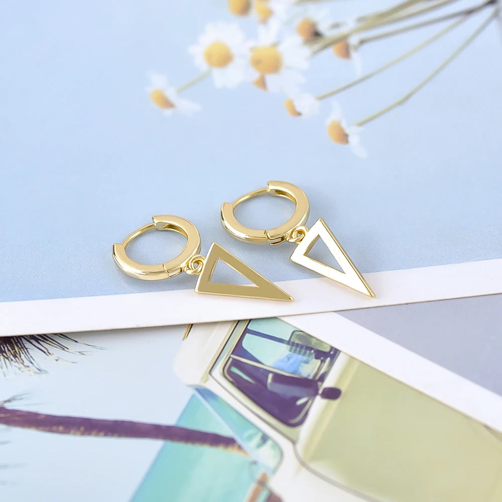 925 Silver Needle Cross/Star/Inverted Triangle Hollow Pendant Hoop Earrings For Women Simple Design Earrings Fashion Jewelry