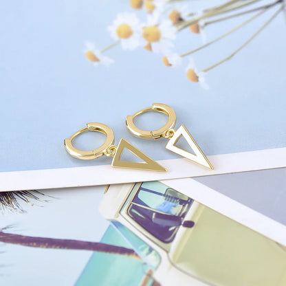 925 Silver Needle Cross/Star/Inverted Triangle Hollow Pendant Hoop Earrings For Women Simple Design Earrings Fashion Jewelry