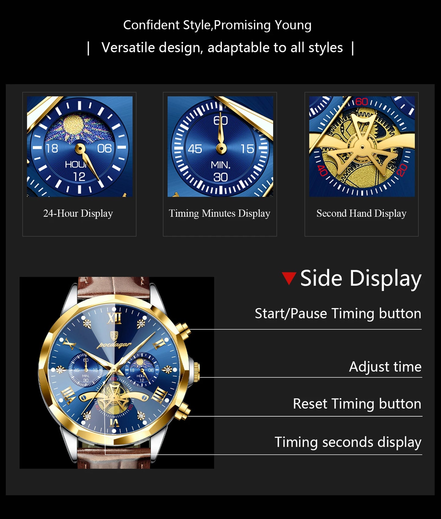 POEDAGAR Military Luxury Men Wristwatch Quartz Waterproof Luminous Chronograph Leather Man Watch Sports Men's Watches Male Reloj