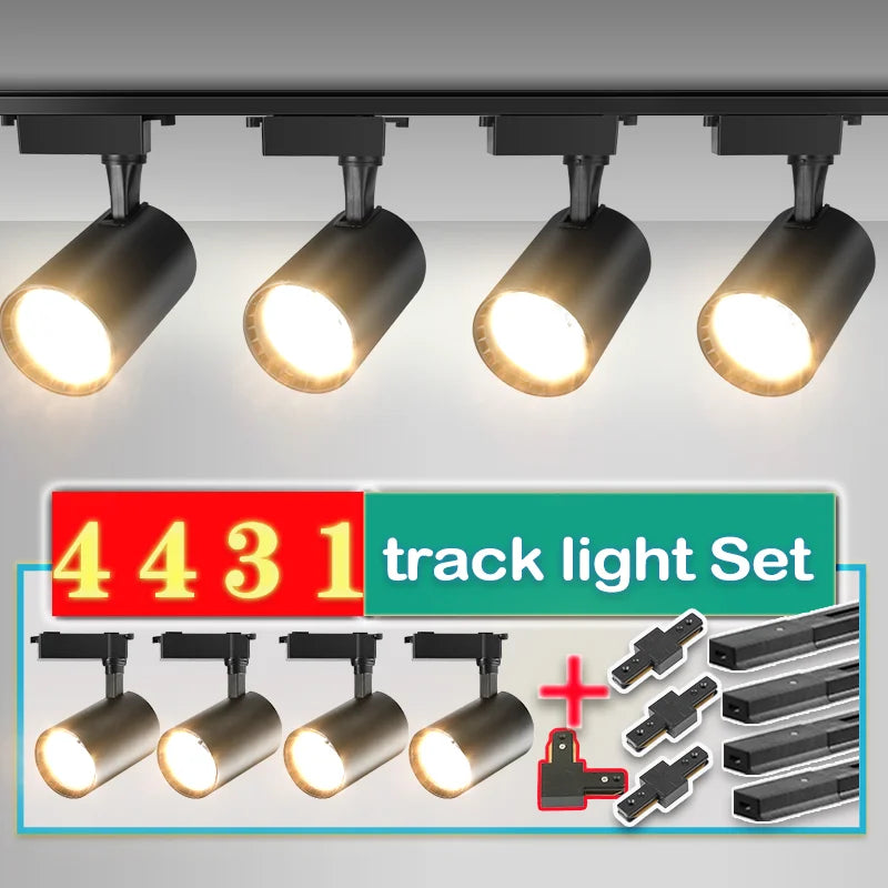 LED Track Light 220V Spotlight Rail COB Ceiling Lamp Set For Kitchen