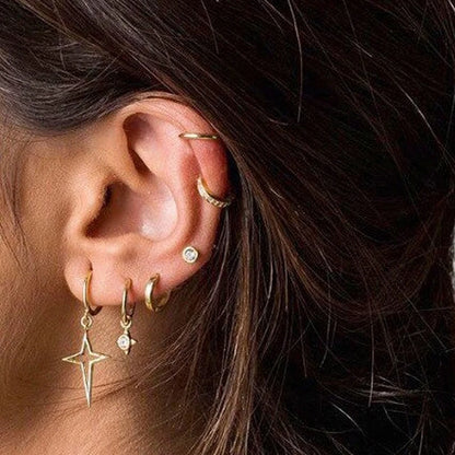 925 Silver Needle Cross/Star/Inverted Triangle Hollow Pendant Hoop Earrings For Women Simple Design Earrings Fashion Jewelry