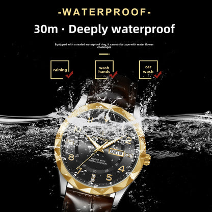 New Swiss Brand Men's Watch Waterproof Luminous Leather Strap Live Broadcast Popular Export Model One Piece Agency