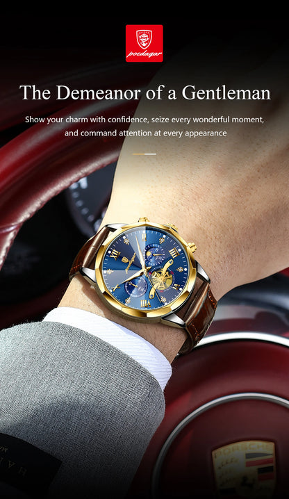 POEDAGAR Military Luxury Men Wristwatch Quartz Waterproof Luminous Chronograph Leather Man Watch Sports Men's Watches Male Reloj