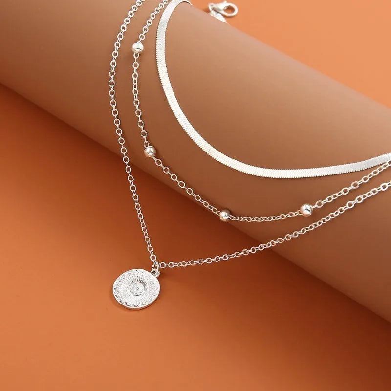 Fashion 925 Sterling Silver Necklace For Woman Gold Silver Color Three-Layer Round Pendant Necklaces Wedding Engagement Jewelry