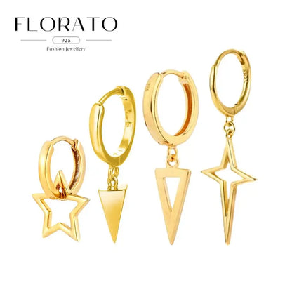 925 Silver Needle Cross/Star/Inverted Triangle Hollow Pendant Hoop Earrings For Women Simple Design Earrings Fashion Jewelry